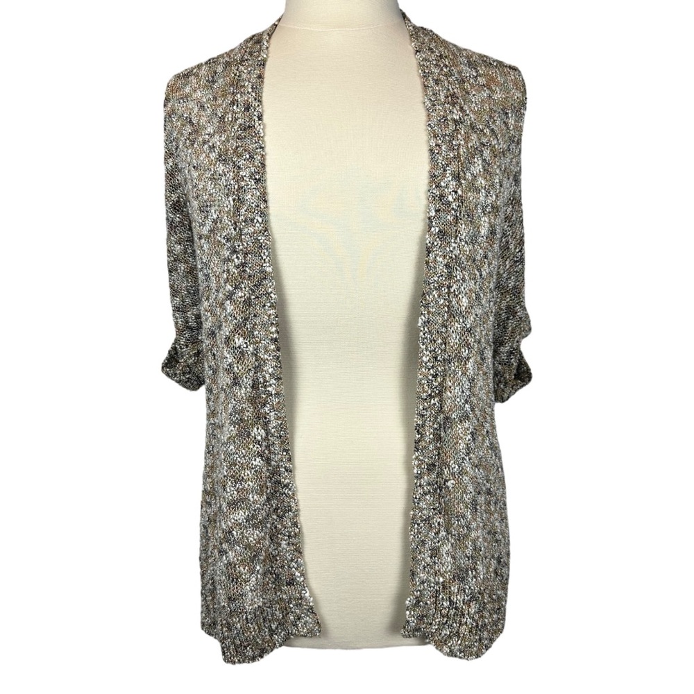 Chico’s Open-Front Short Sleeve Cardigan Sweater -Copper, Cream, Beige - (NWOT)
